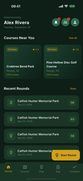 Home: courses near you and your recent rounds