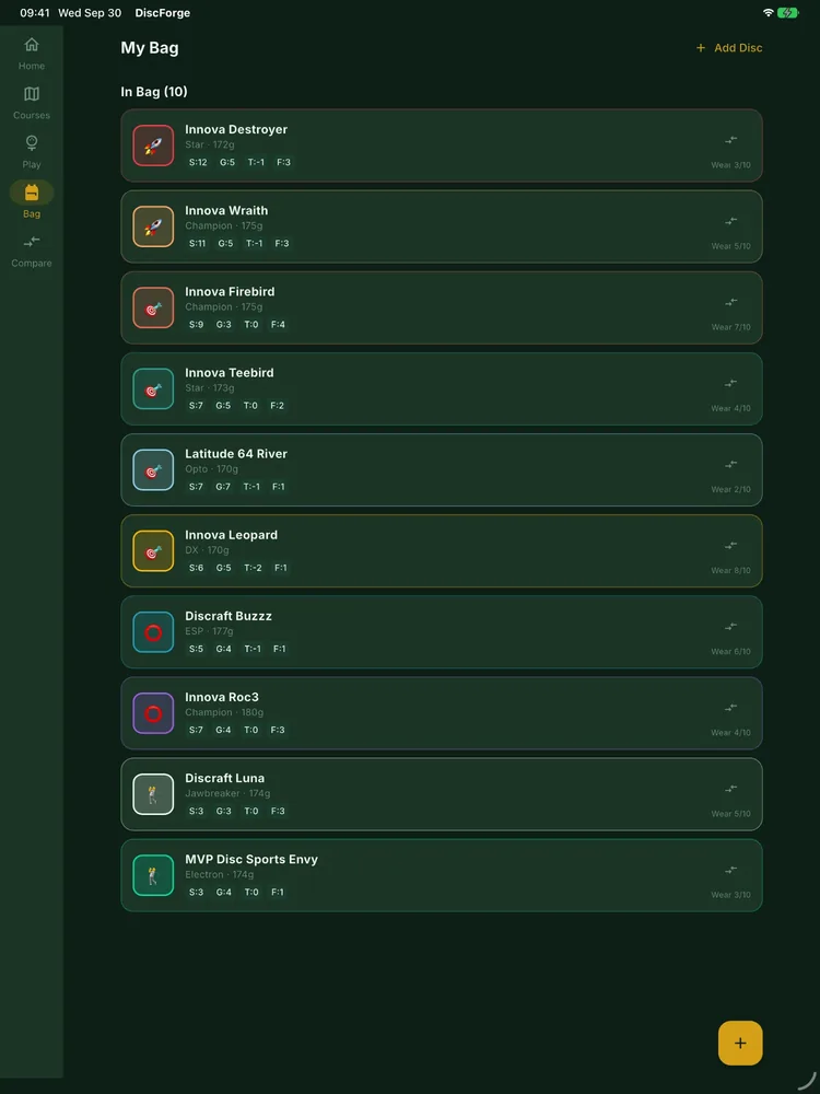DiscForge on iPad: your bag
