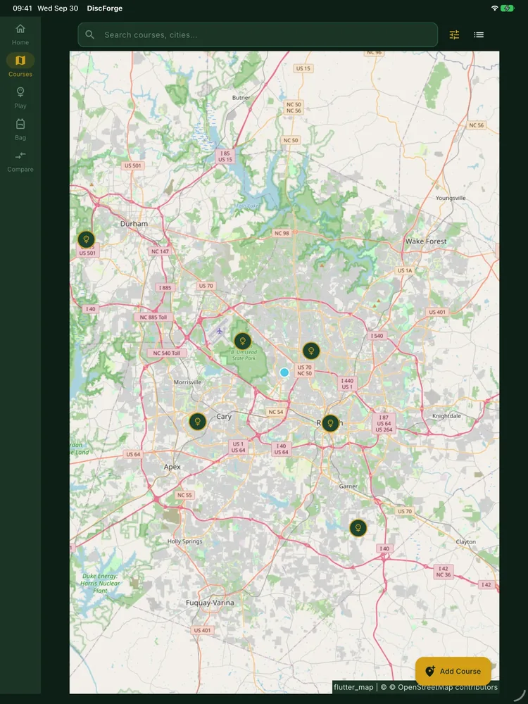 DiscForge on iPad: course map