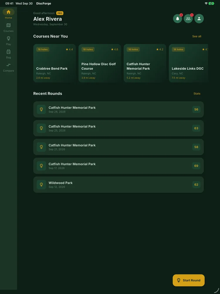 DiscForge on iPad: home