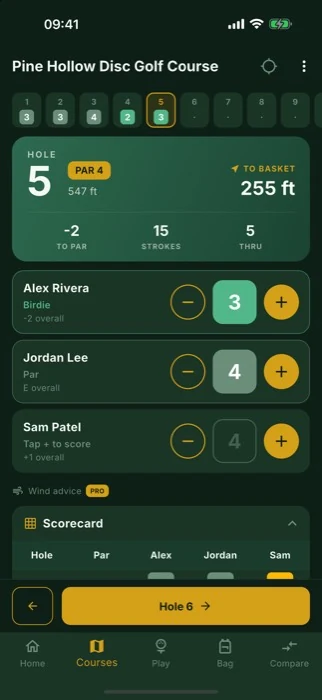 Tap to score each player
