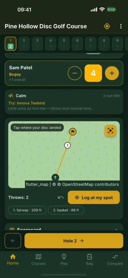 Track your throws on the course map