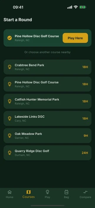 Start a round at the course you're at