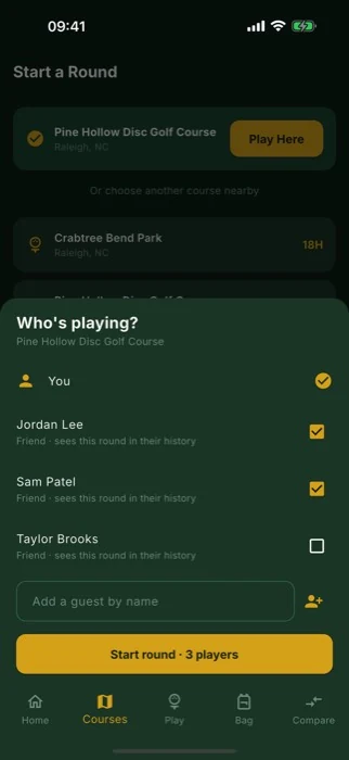 Add friends or guests to the round
